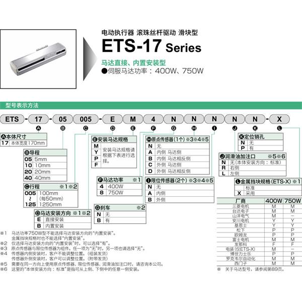 CKD喜開理電動執行器（無馬達型）滑塊型ETS-17-40005-EM4NNNNN