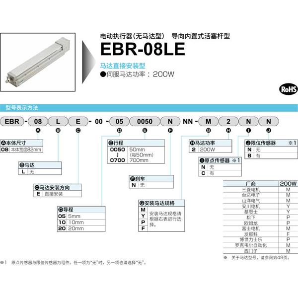 CKD喜開理電動執行器（無馬達型）滑塊型EBR-08LE-00-050100NNN-M2NN
