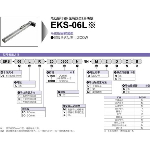 CKD喜開理電動執行器（無馬達型）滑塊型EKS-06LD-201300NNN-P2MCB