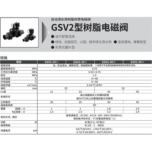 CKD喜開理自動灑水用樹脂制電磁閥GSV2-40-P-DC24V