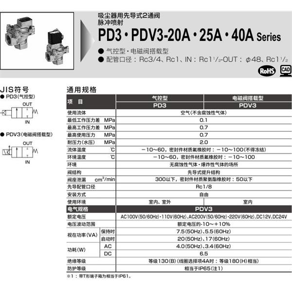 CKD喜開理脈沖噴射閥PD3-40A·RC-N