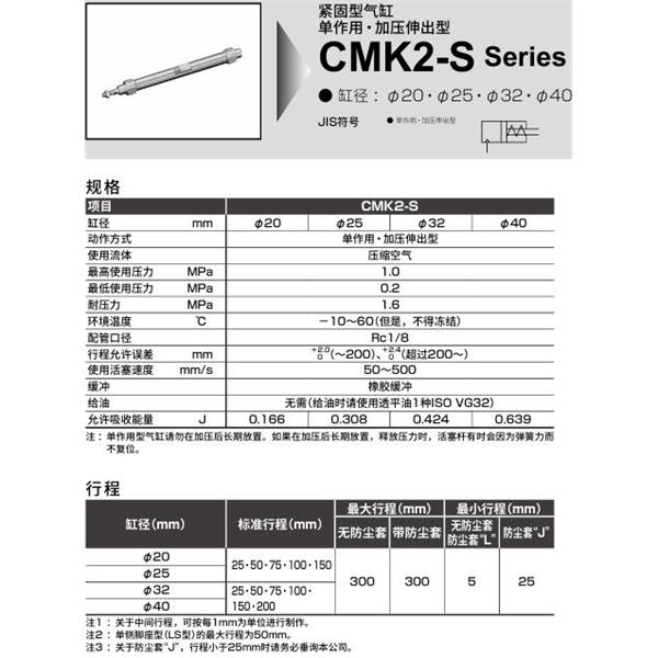 CKD喜開理緊固型氣缸CMK2-S-00-25-50-JI