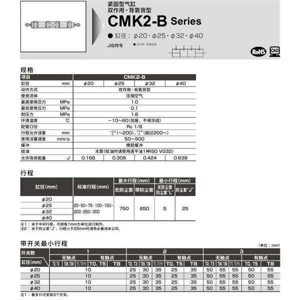CKD喜開(kāi)理緊固型氣缸CMK2-B-LB-40-25-25-JI