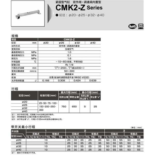 CKD喜開理緊固型氣缸CMK2-Z-FB-40-100-JI