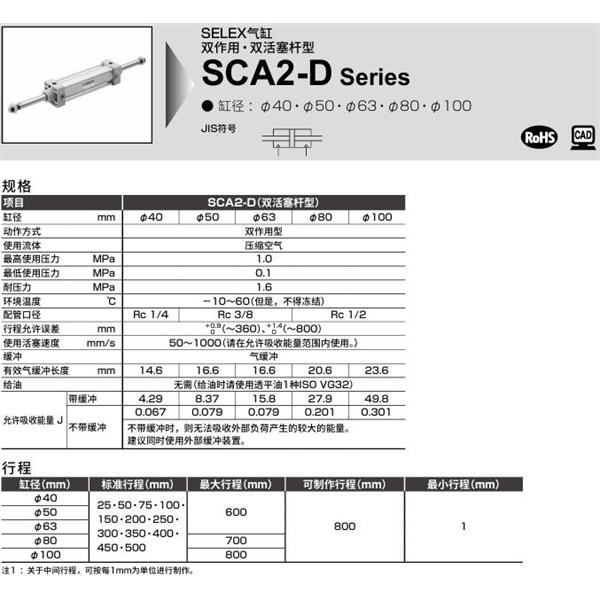 CKD喜開理SELEX氣缸SCA2-D-00-63B-100-SI