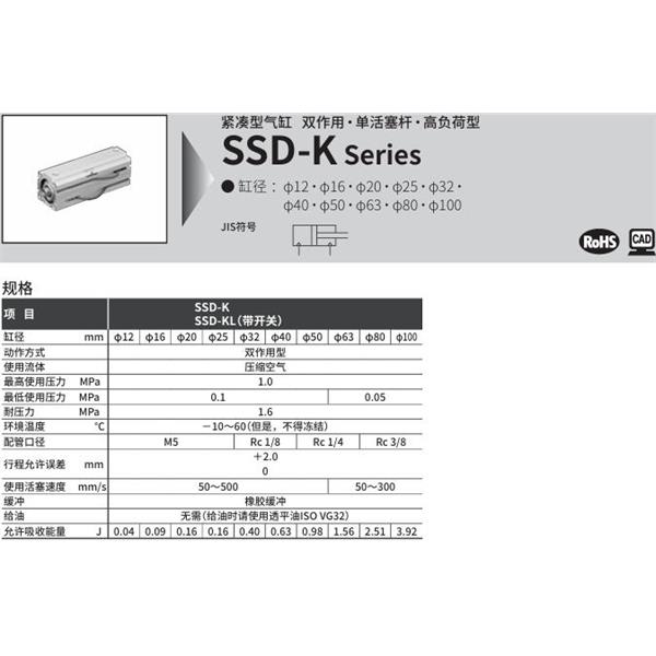 CKD喜開(kāi)理超級(jí)緊湊型氣缸SSD-KL-125-5-T0H-R-N-LB-I