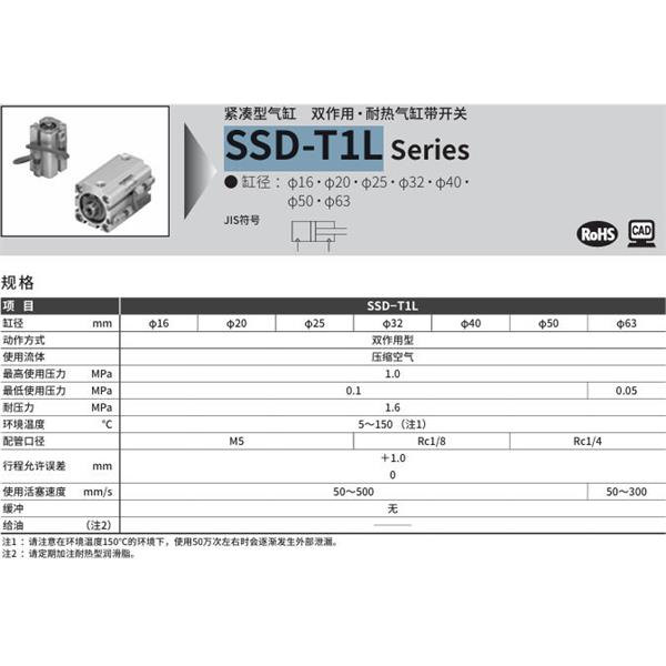 CKD喜開理超級緊湊型氣缸SSD-T1L-20-10-ET0H-D-N-LB-I