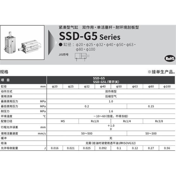 CKD喜開理超級緊湊型氣缸SSD-G5-50-5-N-LB-I