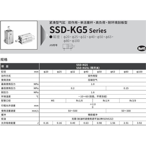 CKD喜開理超級緊湊型氣缸SSD-KG5-40-5-N-LB-I