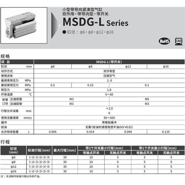 CKD喜開理小型緊湊型氣缸MSDG-L-6-5-F0H-D-R