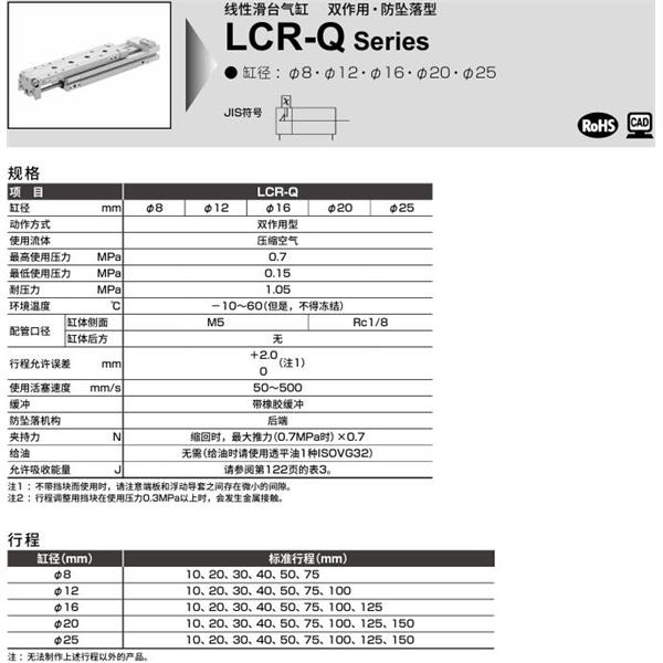 CKD喜開理線性滑臺氣缸LCR-Q-8-75-S202DTBL